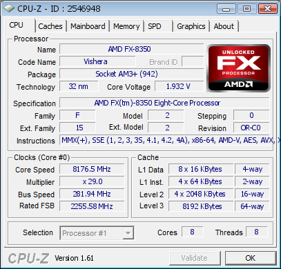 CPU AMD FX-8350 Vishera overclockeado a 8,176 GHz