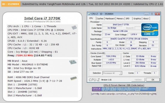 i7-3770K que llego a 7184MHz