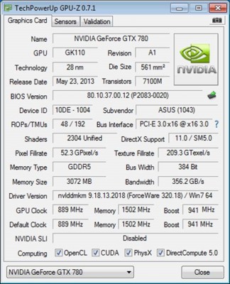 gpuz-Asus GeForce GTX 780 DirectCU II