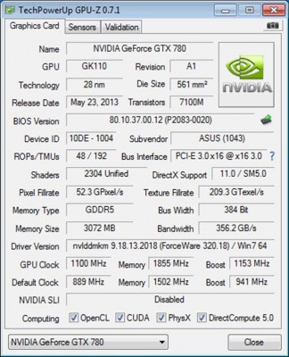 gpuz-Asus GeForce GTX 780 DirectCU II-overclock