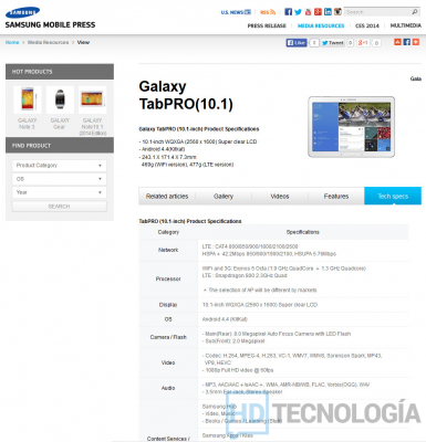 Galaxy Tab Pro filtrada