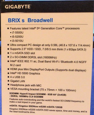 GIGABYTE BRIX Con procesadores Intel Broadwell U, CES 2015-2