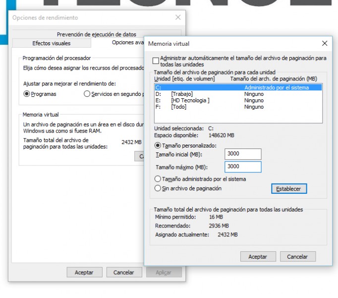 Cómo acelerar Windows 10 y Ajustar la memoria virtual-4