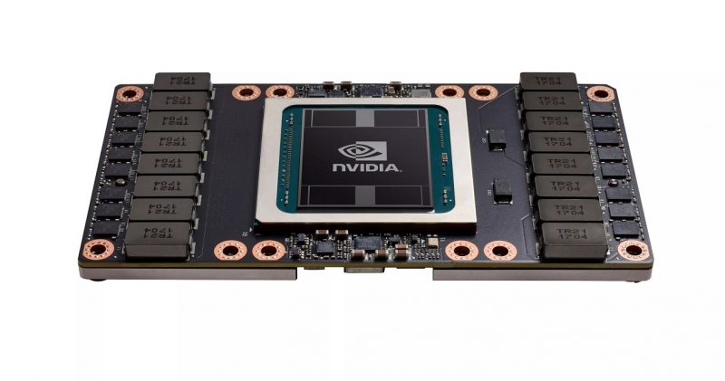 El chip Nvidia GV100, el cual podría renovarse a 7nm para menor consumo.
