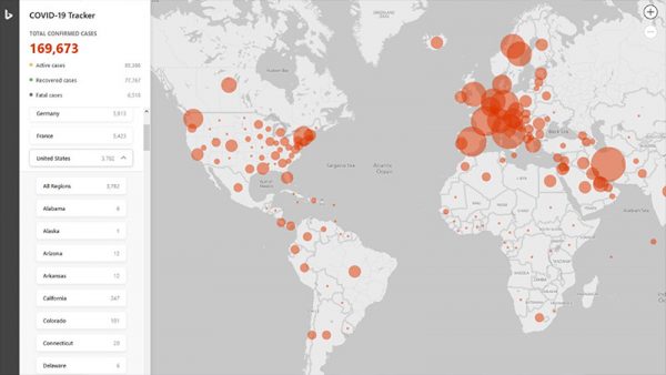 Microsoft nos ofrece una manera fácil de rastrear al Coronavirus por país