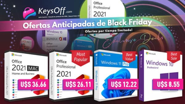 Anticipate al Black Friday con Keysoff: Office 2021 Professional por U$S 26.11, Windows 11 Pro por U$S 12.22, y más