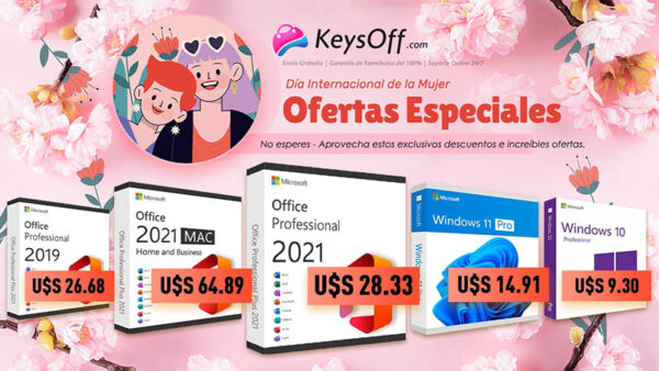 Ofertas por el Día Internacional de la Mujer en Keysoff: Windows 11 desde U$S 14.91 y Office 2021 desde U$S 28.33