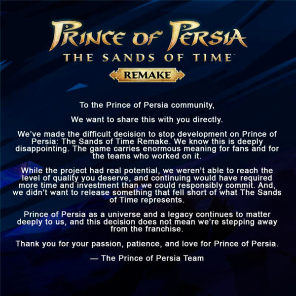 Ubisoft cancela el remake de Prince of Persia: The Sands of Time