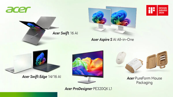 Acer gana premios iF Design 2026 con laptops, monitores y diseño sustentable